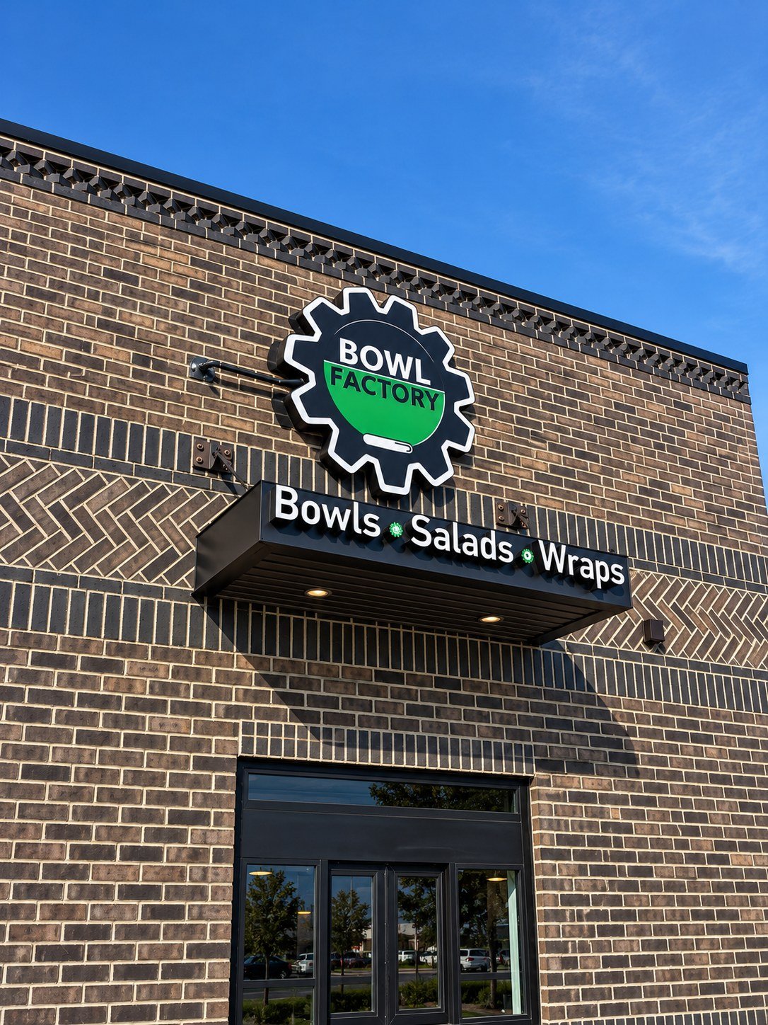 Illuminated cabinet sign on commercial storefront